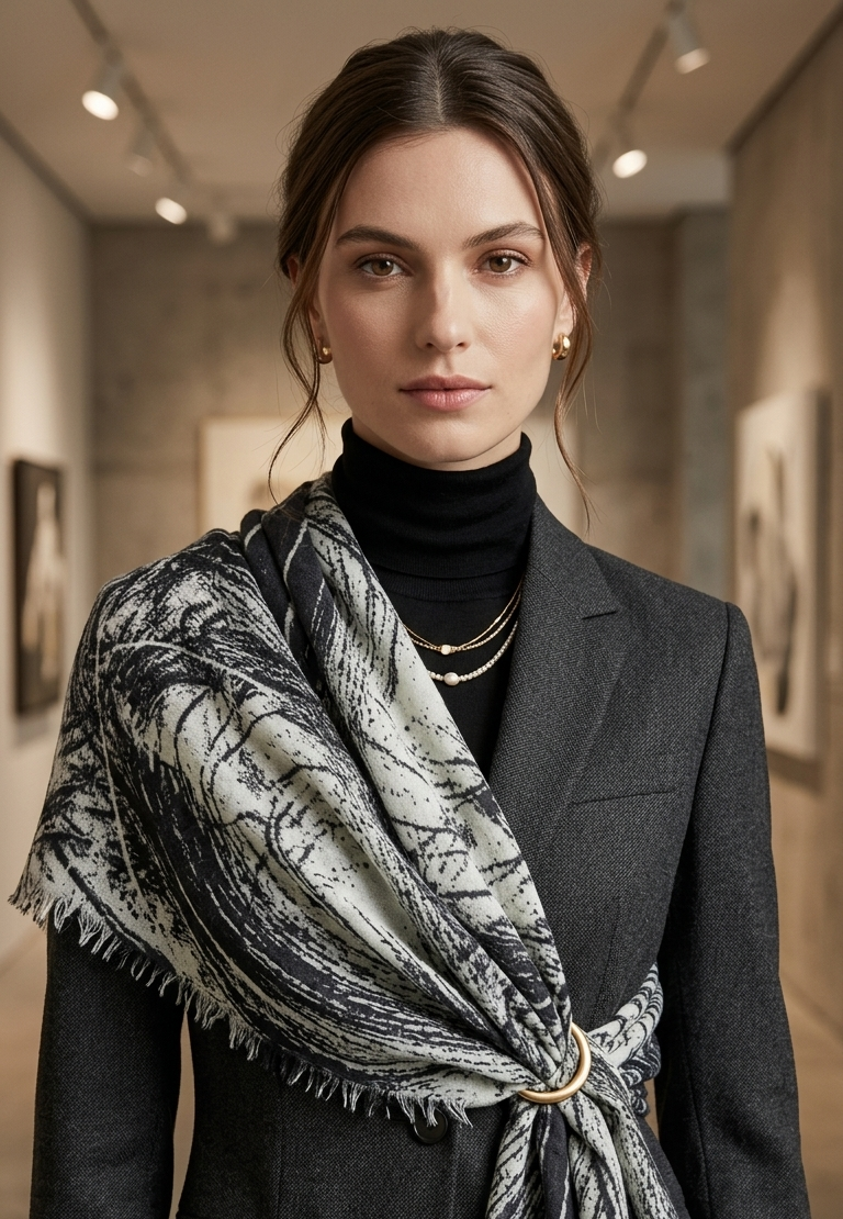 black scarf with original art