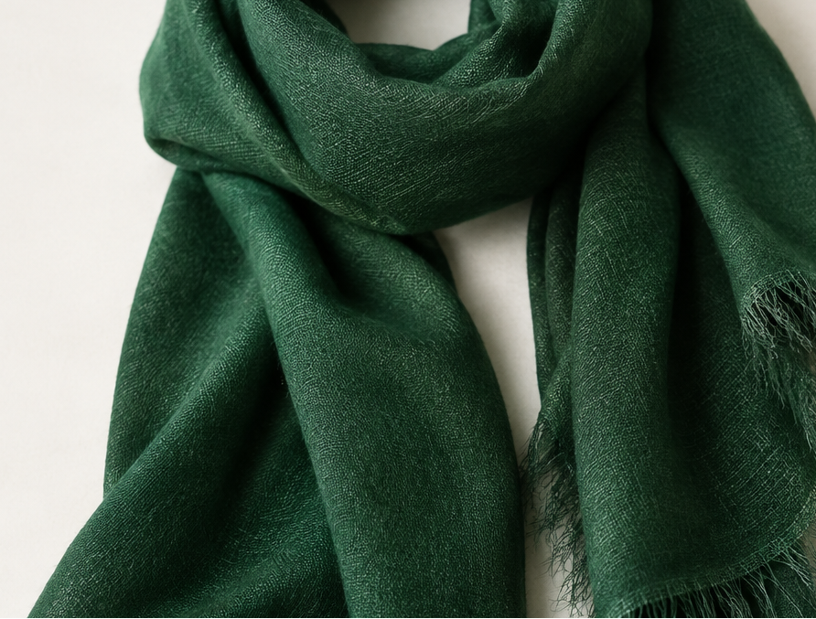 green solid colour organic scarf